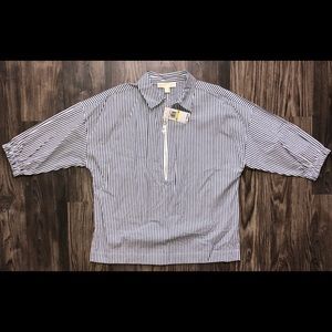 Michael Kors Striped 3/4 Length Zipper Shirt
